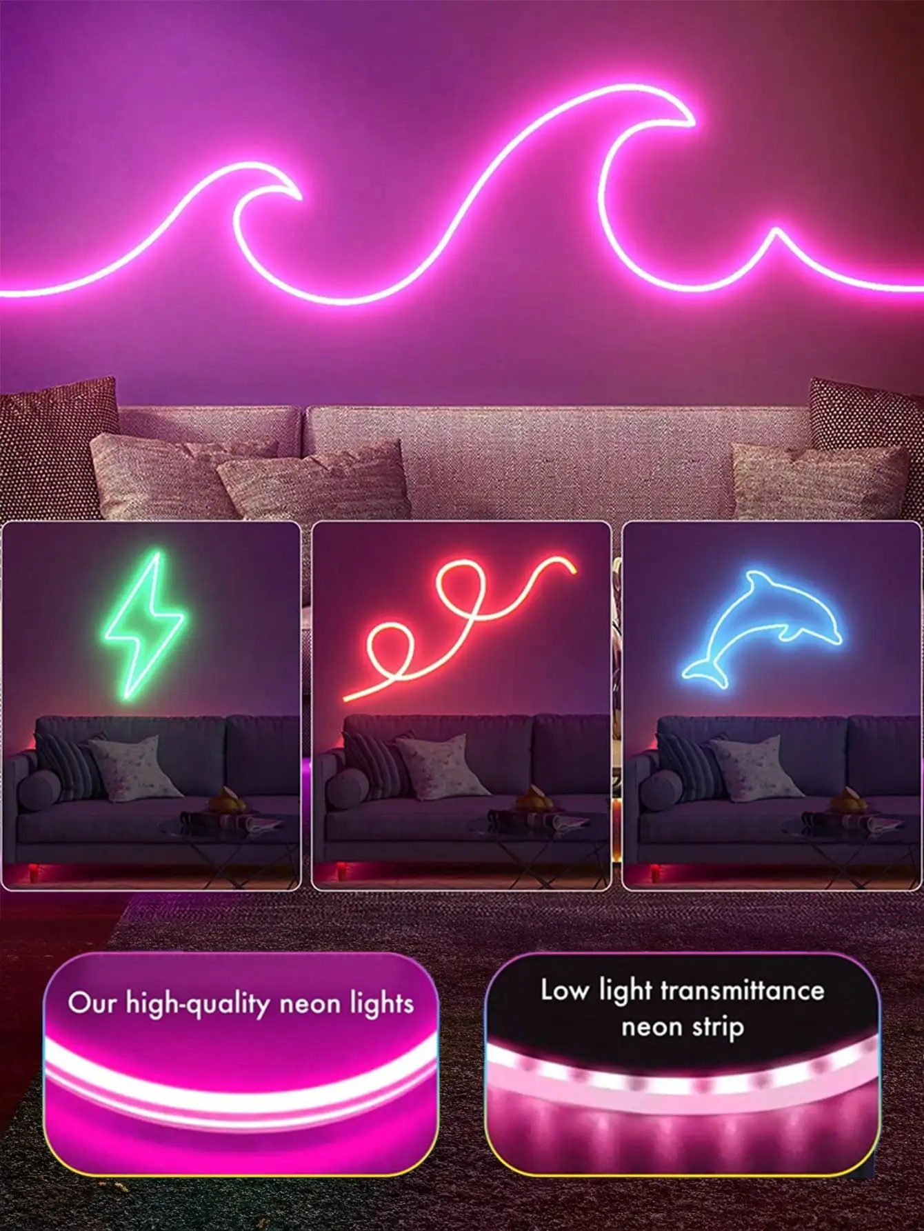 44-Key Remote Control RGB LED Neon Strip Lights, Flexible Silicone Neon Lights, USB Powered, For Christmas Decor, Living Room, Bedroom Lighting And Wall DIY