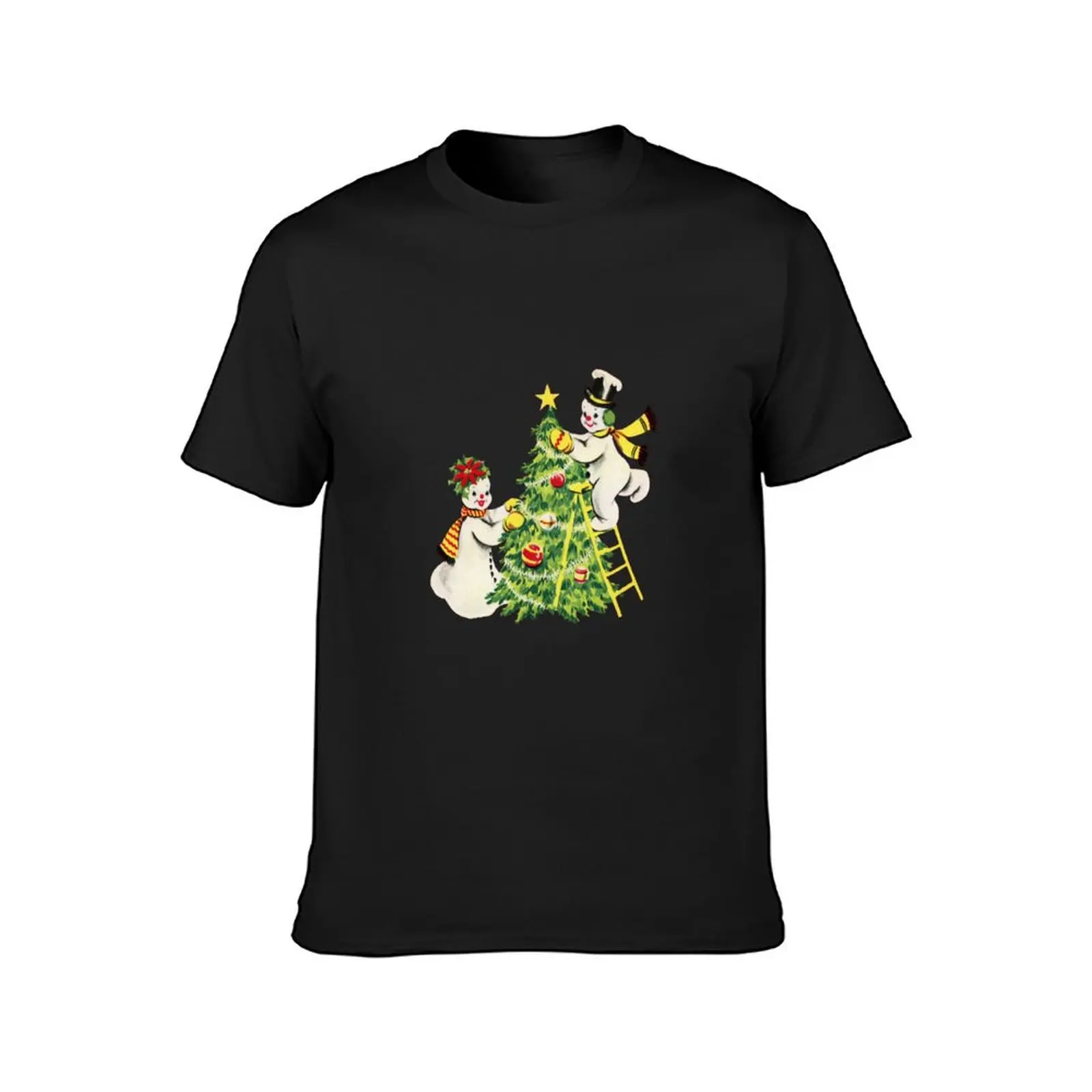 Retro Snow Couple Christmas Tree Decorating T-Shirt cute tops summer top mens graphic t-shirts hip hop