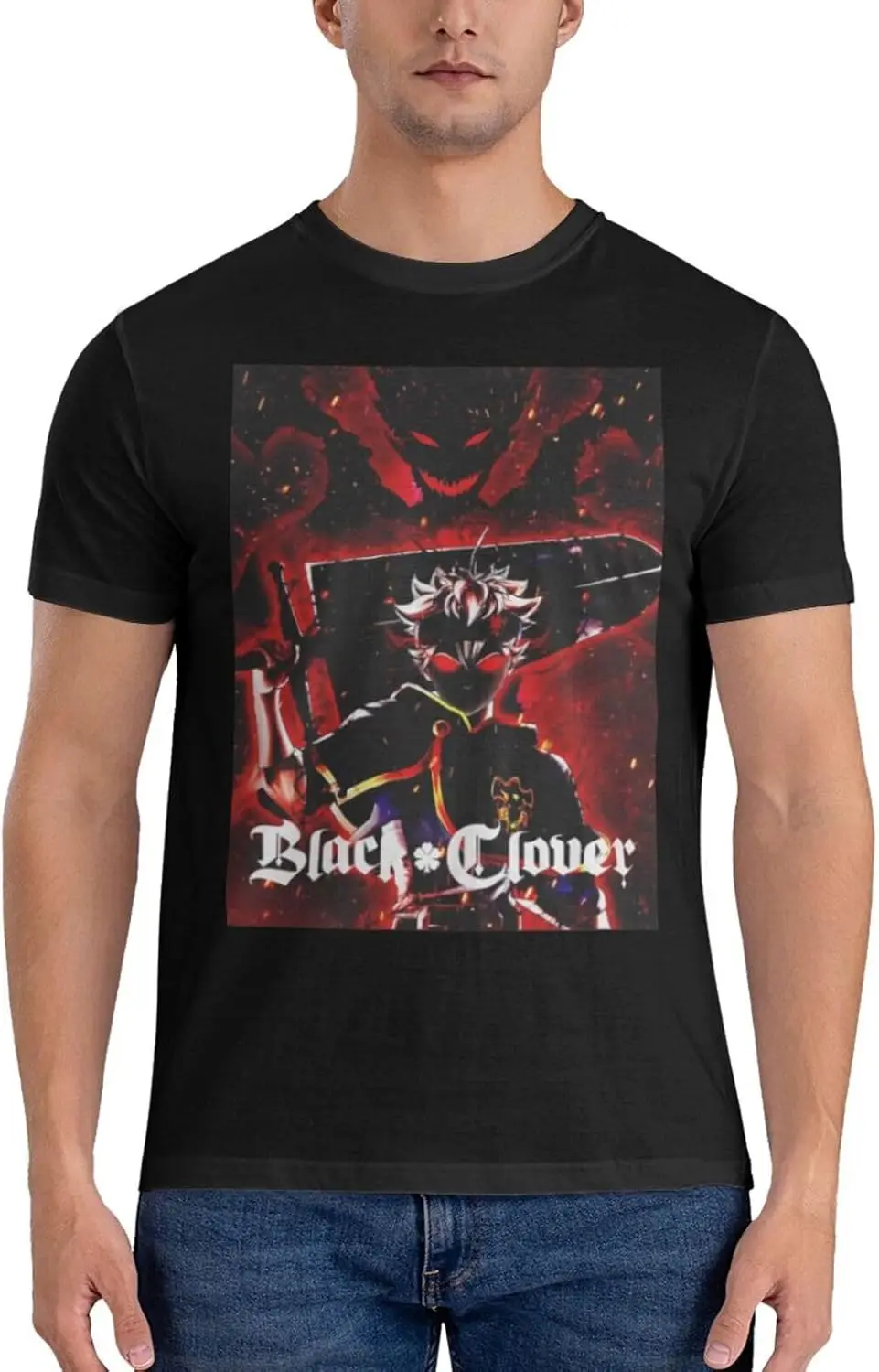 Black Anime Clover Shirt Men's Custom Breathable Cotton Short-Sleeved Tshirt Fashion Crew Neck Tees Tops Black