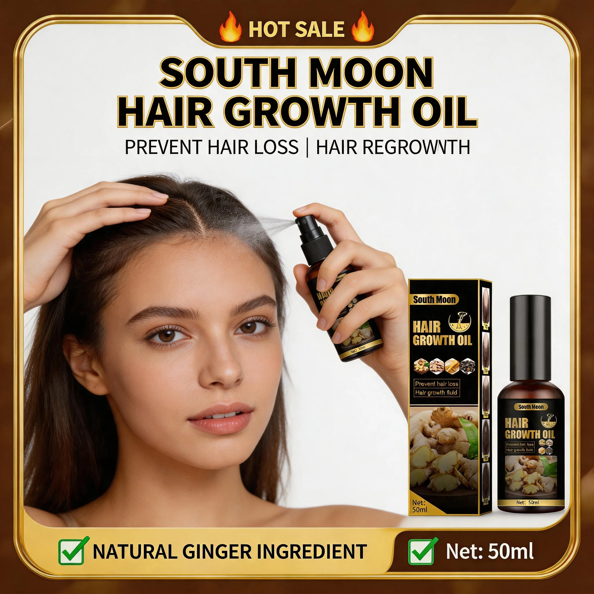 Natural Hair Growth Serum Spray, Anti Hair Loss & Hair Thickening Essential Oil, Strengthening Hair Nutrient Essence