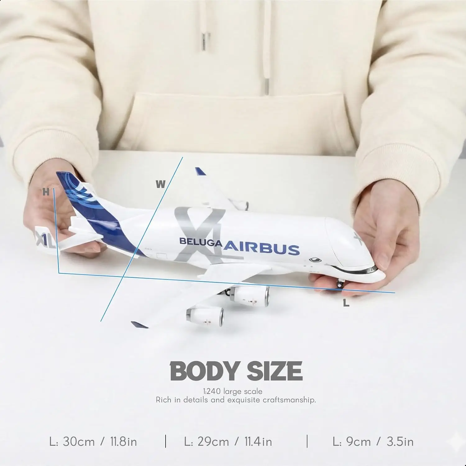 30cm A330 Beluga aircraft model kit with openable cabin display stand. It is suitable for adult aviation collectors or gift