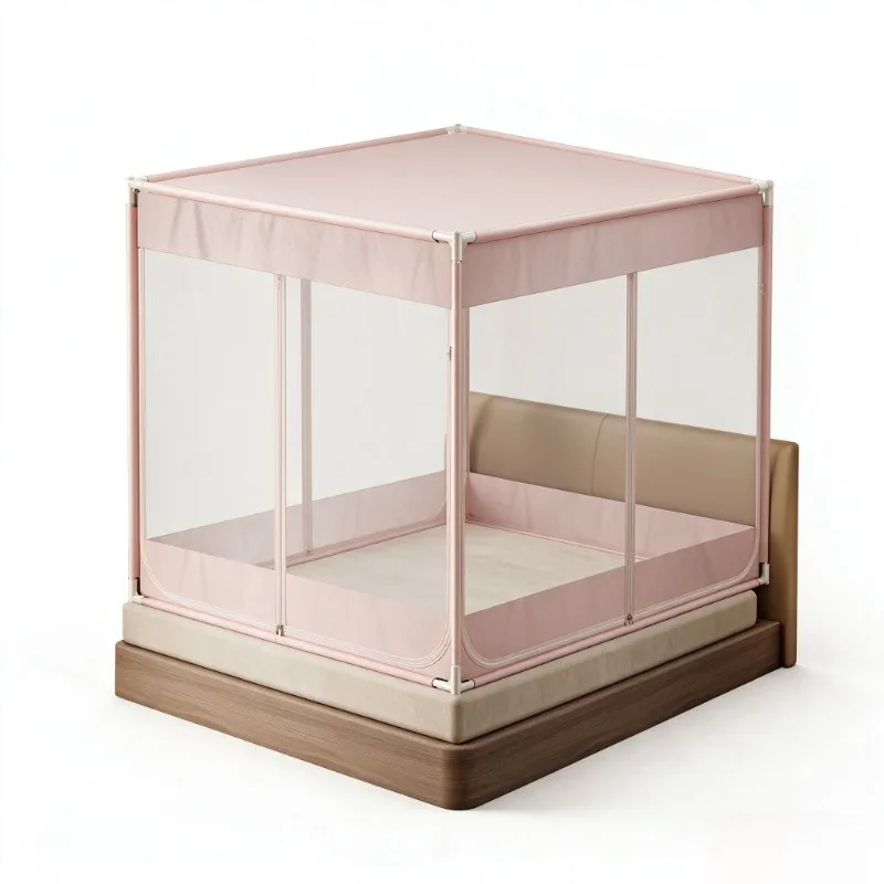 Full-Bottom Anti-Fall Mosquito Net – Stable Frame, Dust-Proof Top, Class A Safety, Fits Double Beds, Easy Setup