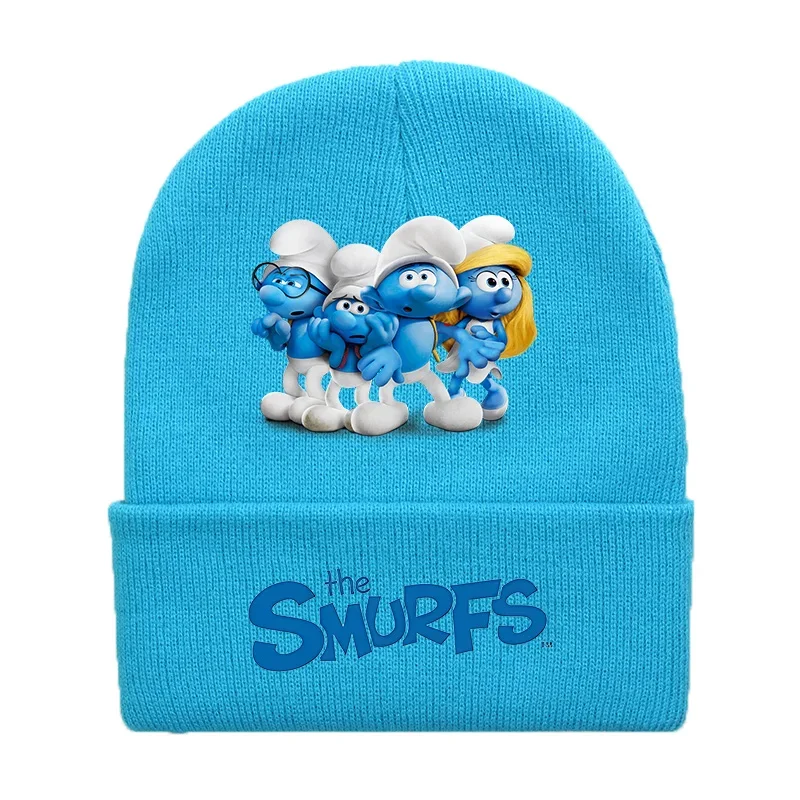 Smurfs Knitted Hat Cute Beanies Cap Boys Girls Autumn Winter Keep Warm Skullies Bonnet Unisex Leisure Sports Outdoor Hats Gifts