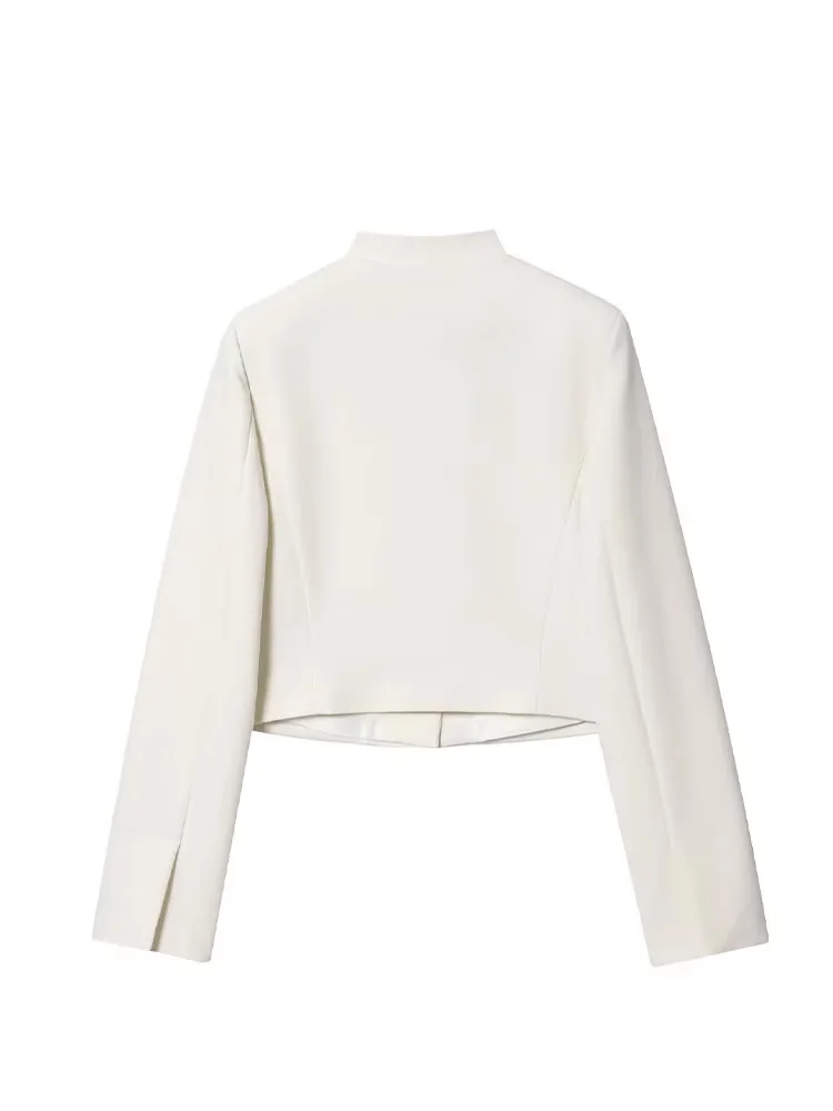 HH Women's Autumn High Street Coats White Half-High Collar Pockets Single-Breasted Female Fashion Long Sleeves Jackets  2025