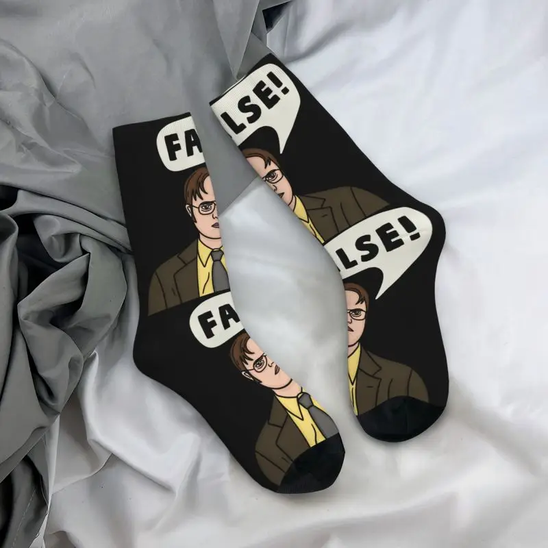 Dwight Schrute False Men's Crew Socks Unisex Fun The Office TV Happy Pattern Spring Summer Autumn Winter Dress Socks