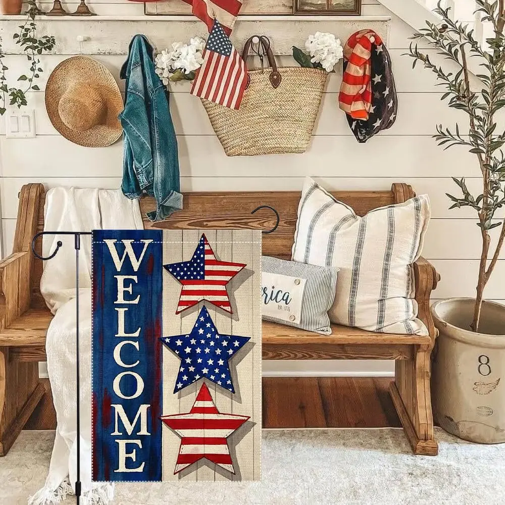 American Memorial Day Garden Flag 4th Of July Flags Independence Day Decorations 12x18 Inch Small Burlap Double Sided Rustic yyi