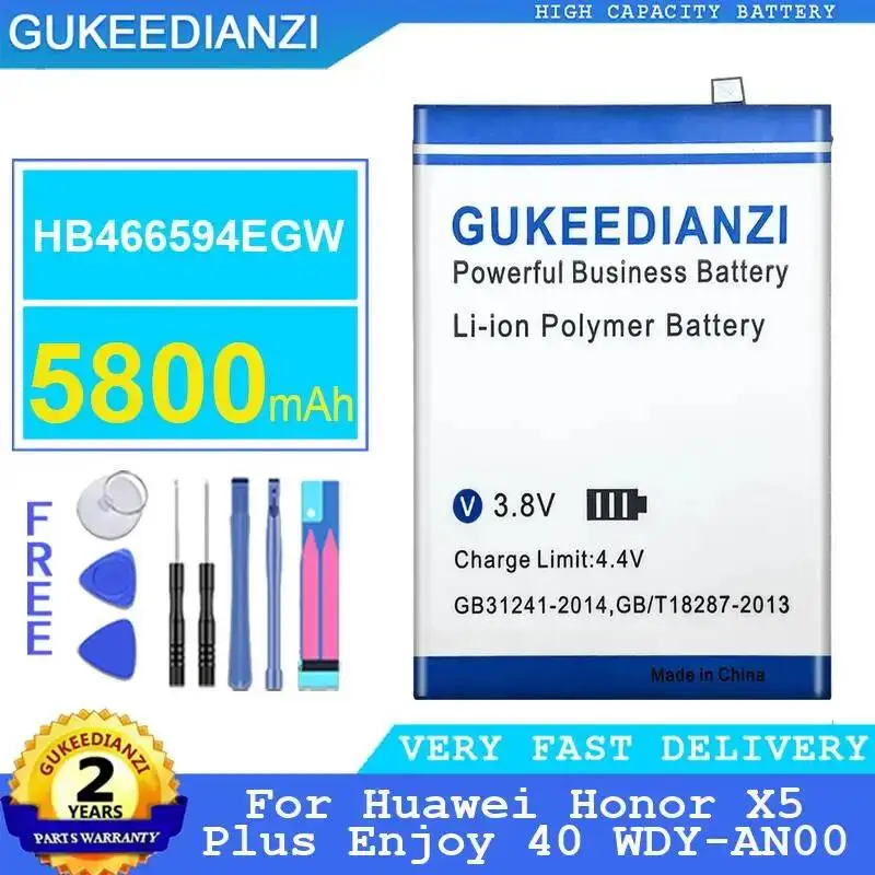 

Аккумулятор для мобильного телефона HB466594EGW для Huawei Honor X5 Plus Enjoy 40 Wdy-AN00, высокая емкость 5800 мАч