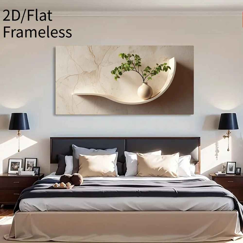 

2D Flat Modern Minimalist Plant Accent Canvas Wall Art Prints Unframed Curved Shape Canvas Print for Aesthetic Living Room Decor