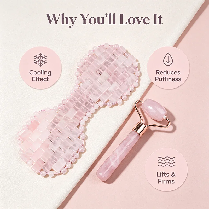 New Natural Rose Quartz Eye Mask Jade Roller Massager Facial Mask Cooling Reduce Eye Puffy Mask Anti Aging Therapy Skin Care