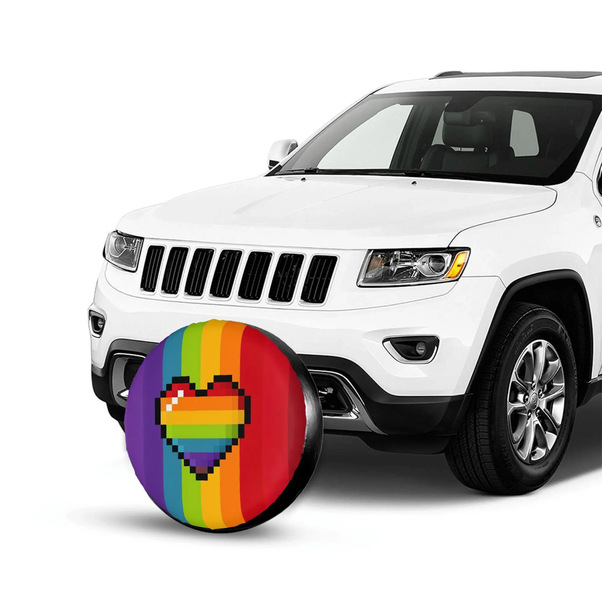 

1pc Rainbow Heart Print Car Spare Tire Protection Cover | Suitable For 14-17 Inch Tires, Polyester Material, Universally Applica