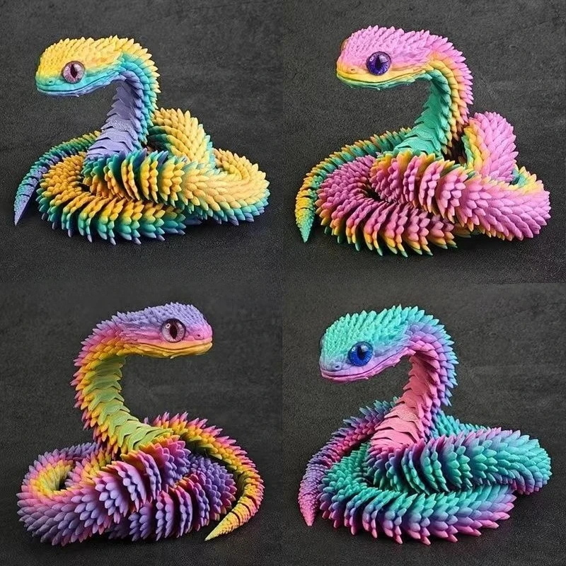 

3D Printed Snake Viper with Movable Jointed Figurine Toy Animal Model for Desk Decorations Kids Christmas Present or Funny Prop