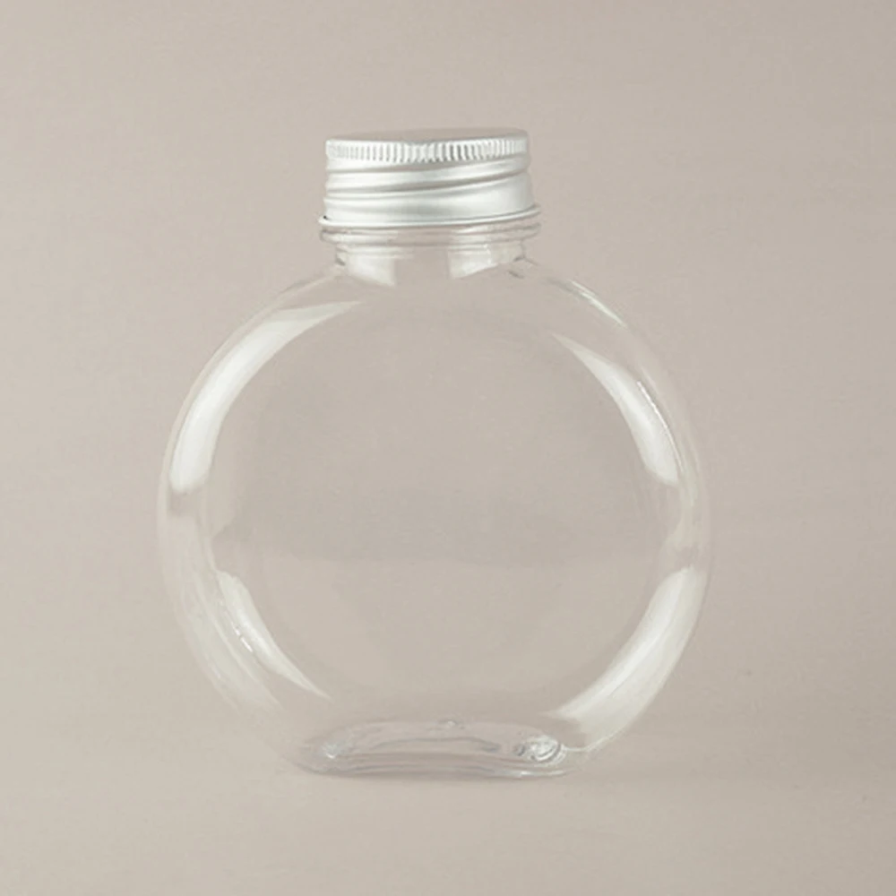 Plastic Bottles,Small Plastic Flask Bottles Reusable Round Flat Bottles,Mini Juice Bottles,cute plastic jars 10OZ