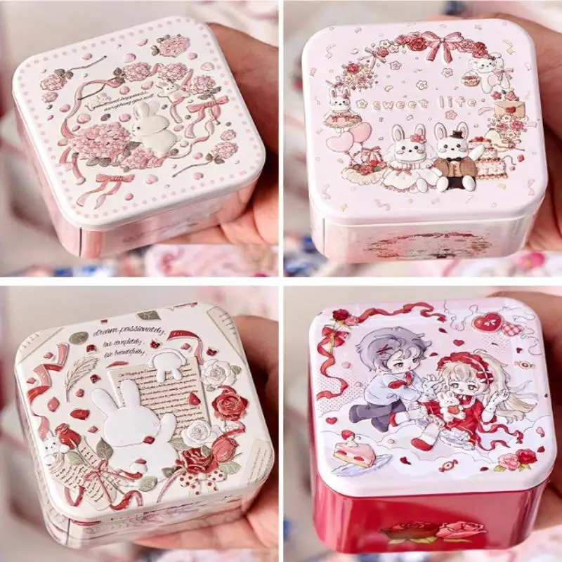 Rabbit Pattern 3D Relief Candy Storage Tinplate Box Small Square Biscuit Cosmetic Jewelry Organizer Case for Wedding Gift Box