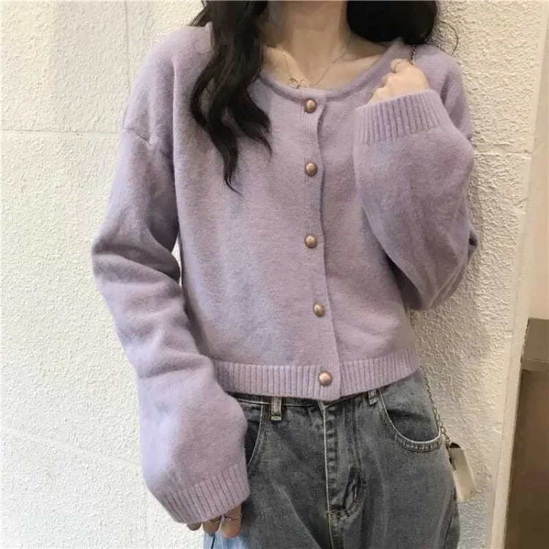 

Sweater Cardigan Women Trendy Cozy Schoolgirl Simple Long Sleeve Korean Style Solid Sweet Girl O-neck Knitwear Harajuku Leisure