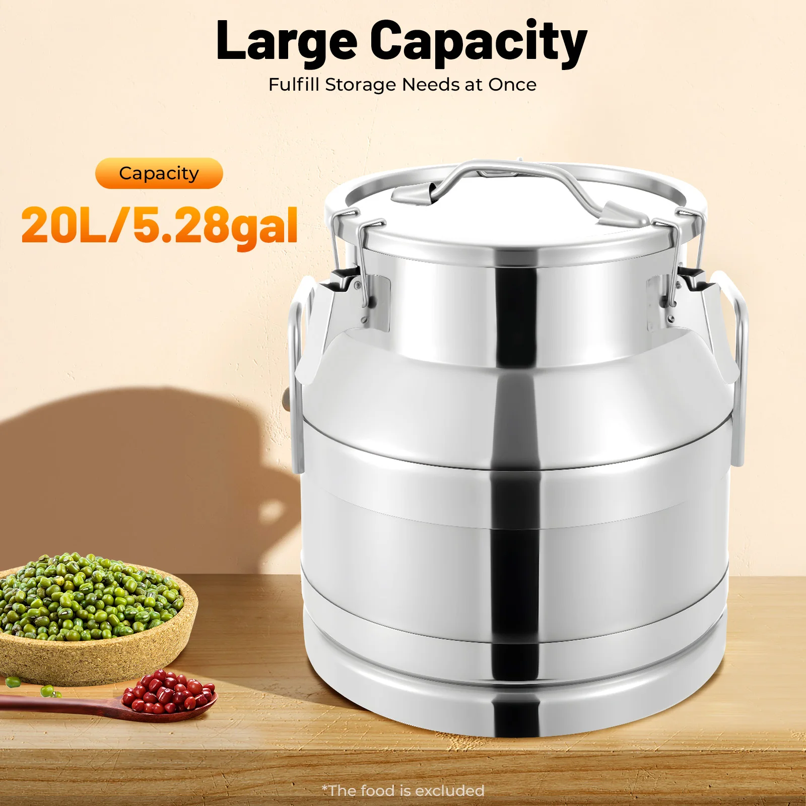 

20L Stainless Steel Milk Can, 5.25Gallon Airtight One Piece Can, Wine Pail Bucket Tote Jug,for Home, Restaurant Use