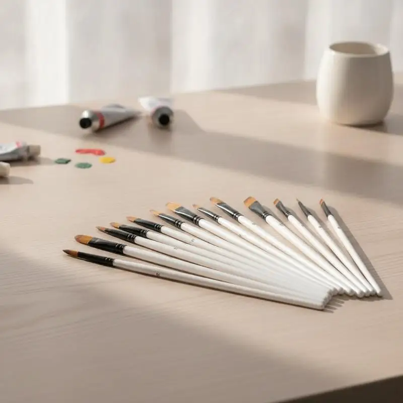 12Pcs/Set Nylon Hair Wooden Handle Watercolor Paint Brush Pen Set Learning DIY Oil Acrylic Painting Art Paint Brushes Supplies