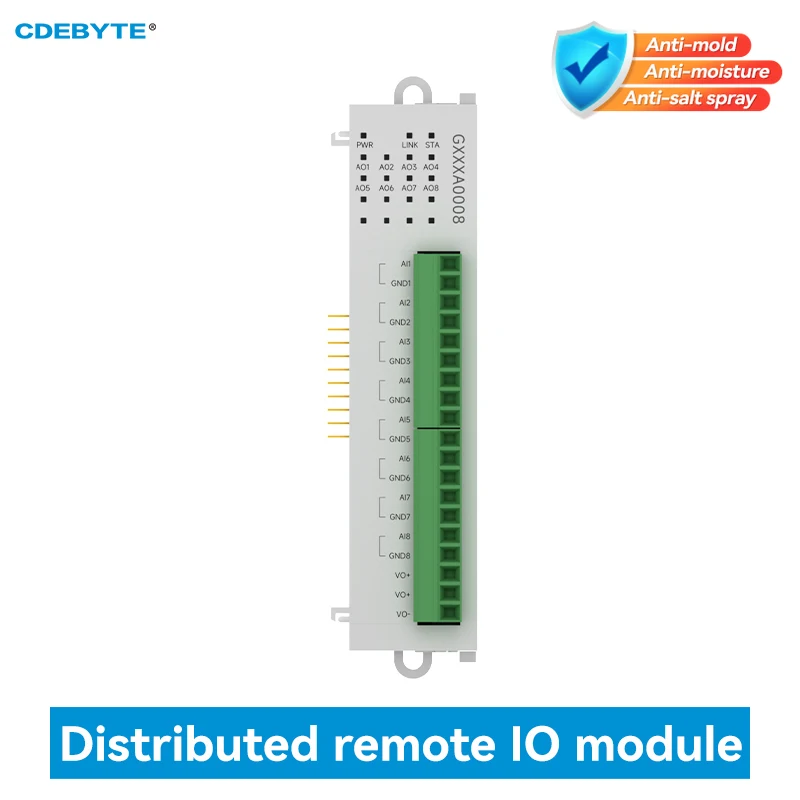 

8AO Analog Switch Acquisition Distributed Remote IO Expansion Module CDEBYTE GXXXA0008 RJ45 RS485 Modbus DC9-36V Fast Expansion
