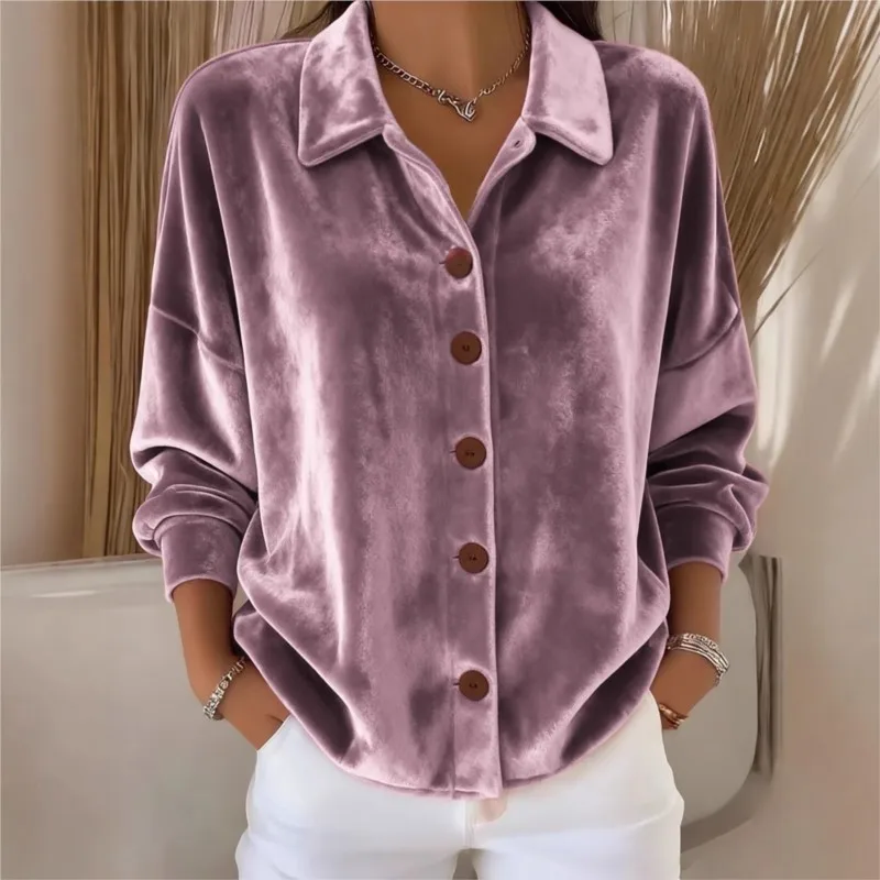 New Women's Clothing Casual Long-sleeve Shirt Collar Cardigan Gold Velvet Multi-color Women Top Shirts Spring Fall Blouses 2026