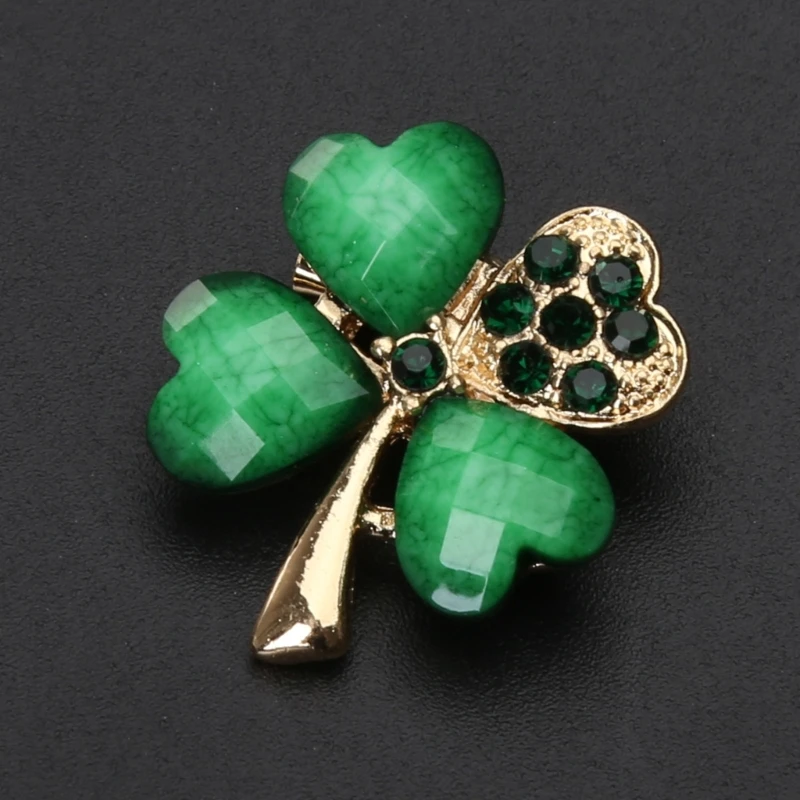 4 Pcs Four Leaf Clover Lapel Pin Rhinestones Brooch St. Patricks Day Accessories Dropsale