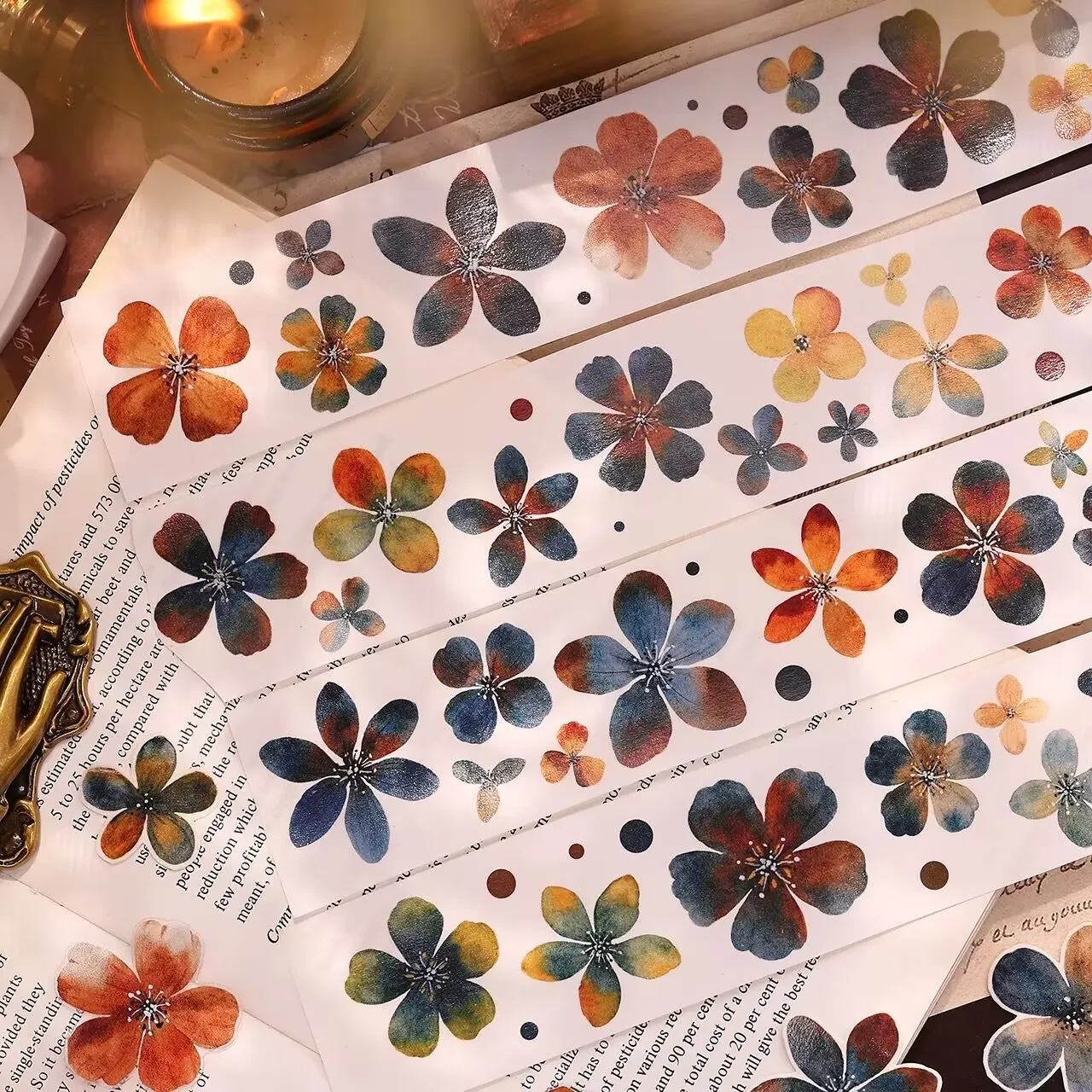 XiaoBaiJia Studio Vintage Cool Brown Tea Floral Washi PET Tape DIY Card Making Scrapbooking Decorative Sticker