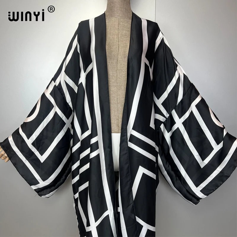 Winyi nova impressão geométrica quimonos vestidos africanos para mulher cardigans roupas de praia kaftan cobrir vestido de noite casaco solto