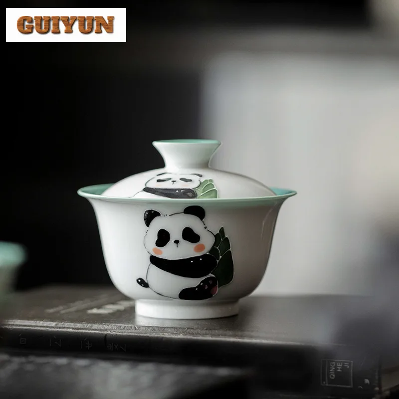 

130ml Hand Drawn Panda Non Hot Gaiwan Zen Tea Tureen Tea Bowl with Lid Kit Tea Making Cover Bowl Tea Ceremony Accessories Craft