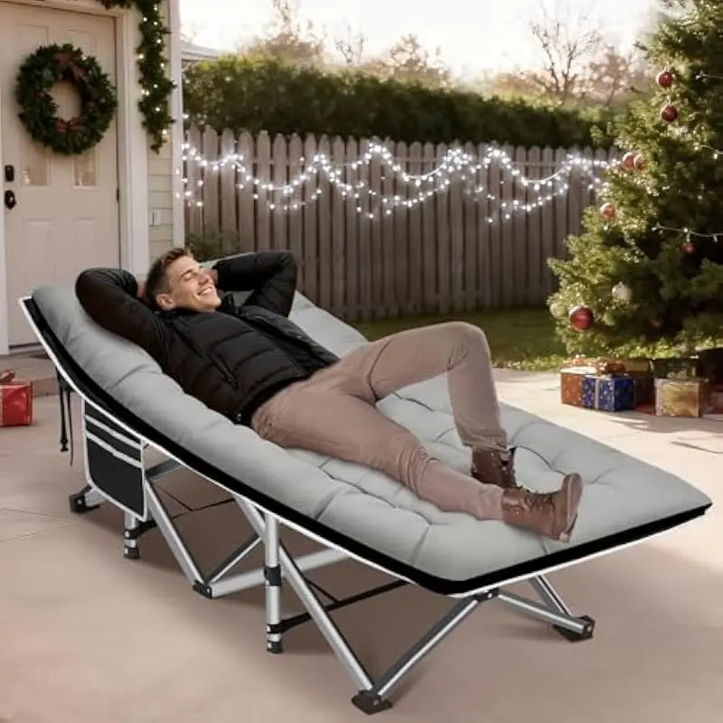 Heavy-duty folding cot for adults 75x28x14 inches with 600 lb capacity carbon steel X-frame 10-leg stability removable 2.5-inch
