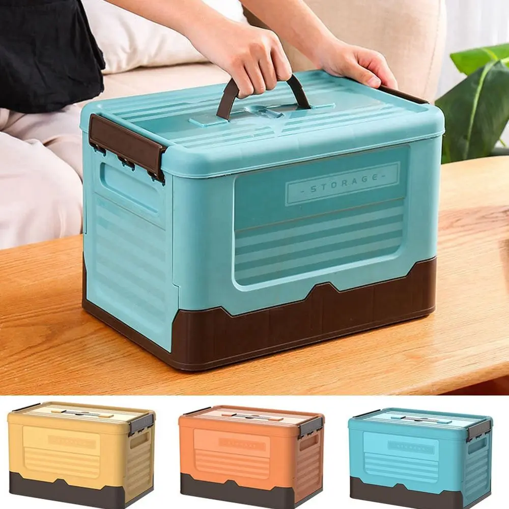 

Plastic Folding Storage Box Foldable Stackable Sundries Organizer Large Capacity with Lid Car Storage Case Dormitory