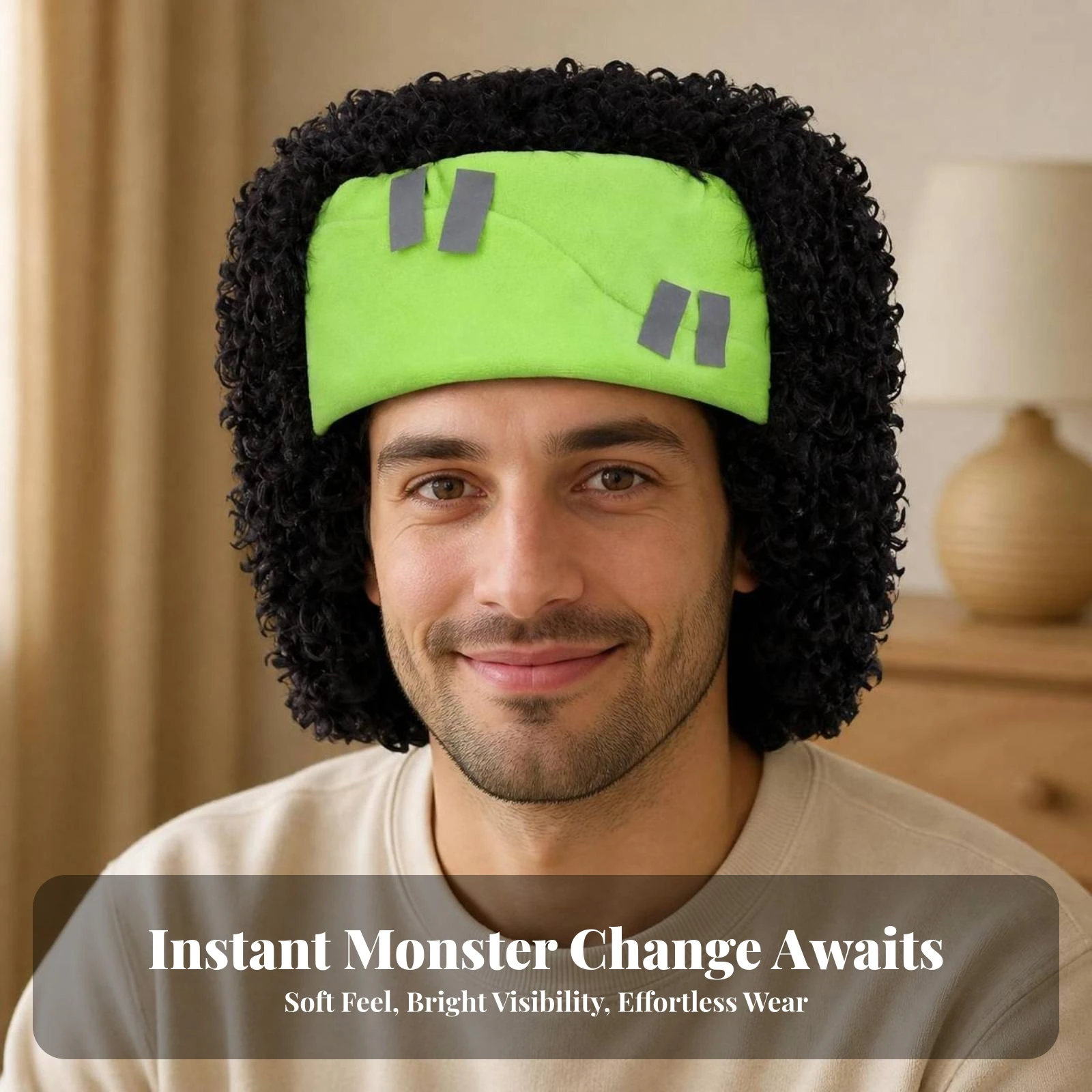 Frankenstein Headpiece with Curly Hair Classic Frankenstein Costume Hat Monster Headpiece Soft Soft Fabric Headwear Stitched
