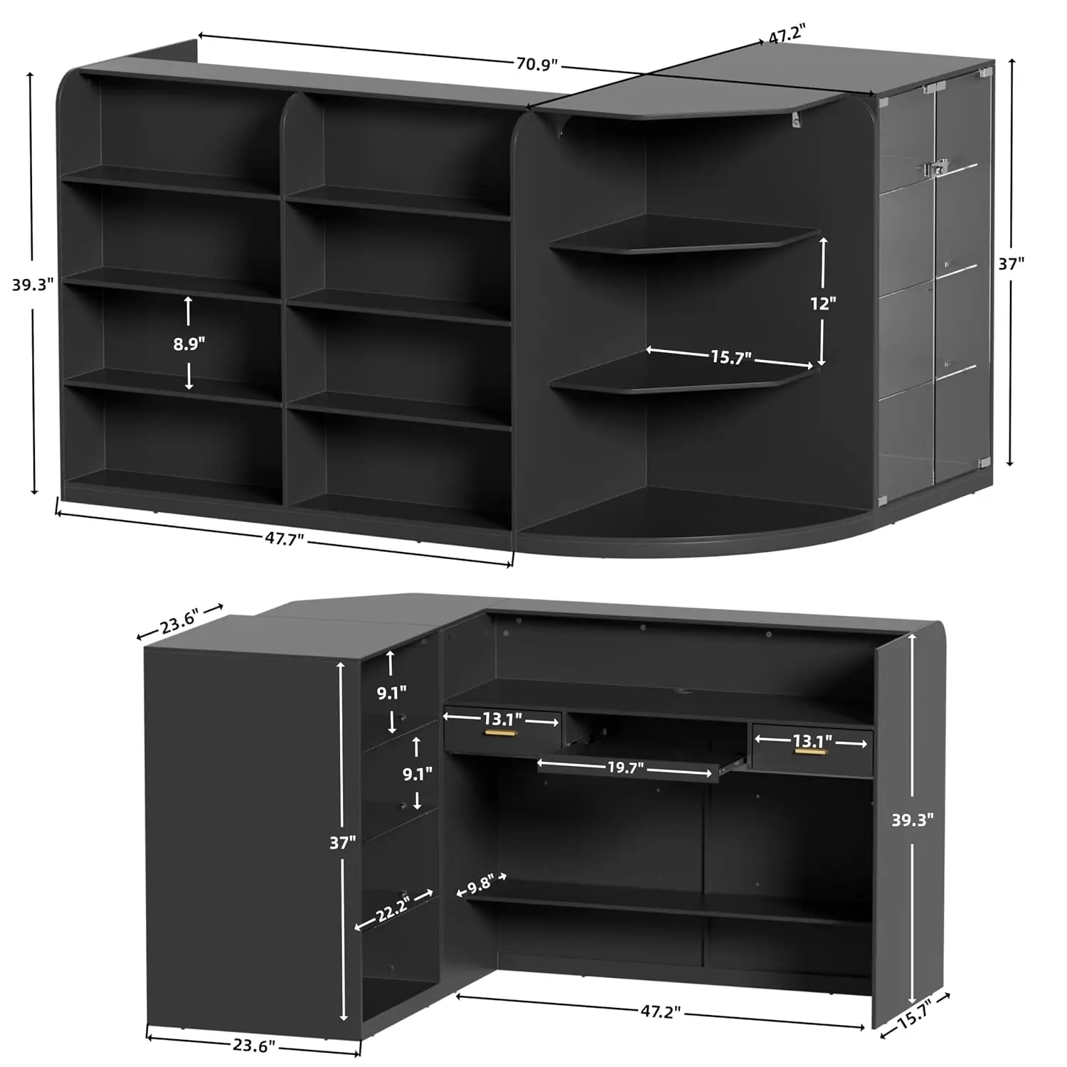 Reception Desk with Counter for Retail & Checkout,Modern Front Reception Counter with Drawers & Open, Customized
