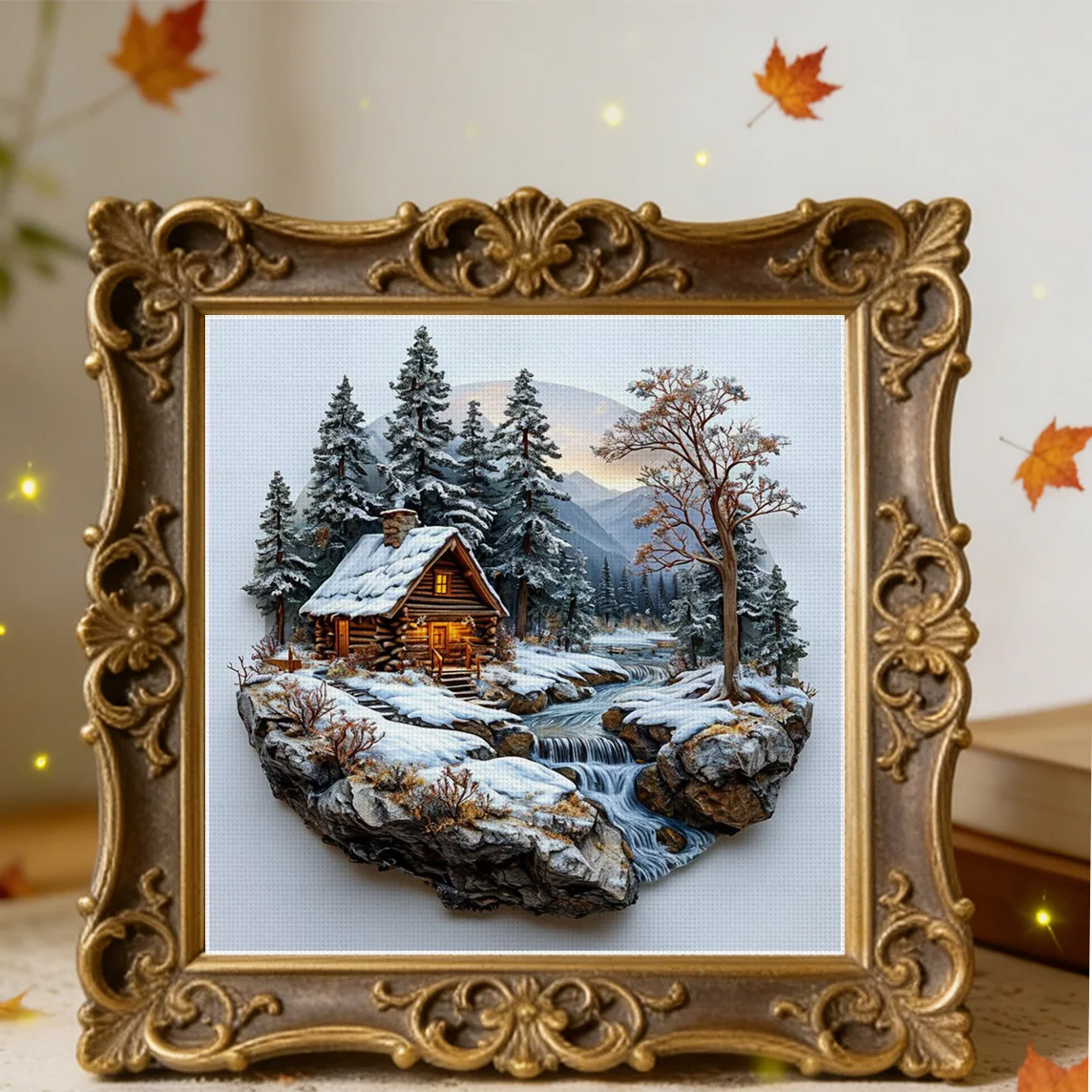 Snowy Stream Cottage Cross Stitch Kit DIY 11CT Embroidery Home Wall Decor Gift Handmade Material Frameless Semi-Finished 36×36cm - view 6