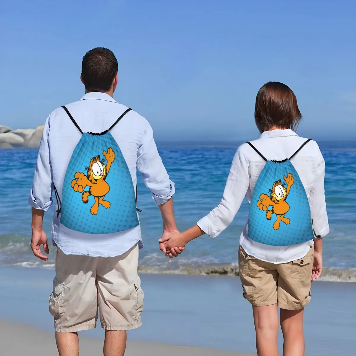 Garfields-mochila con cordón personalizada para hombre y mujer, bolsa ligera con dibujos animados de cómic y gato, saco deportivo para ir de compras