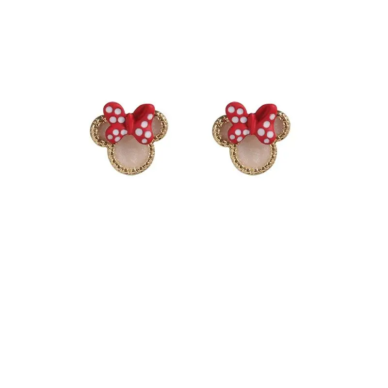 Disney S925 Silver Pin Small Bow Stud Earrings Creative Cute Cartoon Mickey Mini Earrings Ear Clips Female holiday gift kawaii