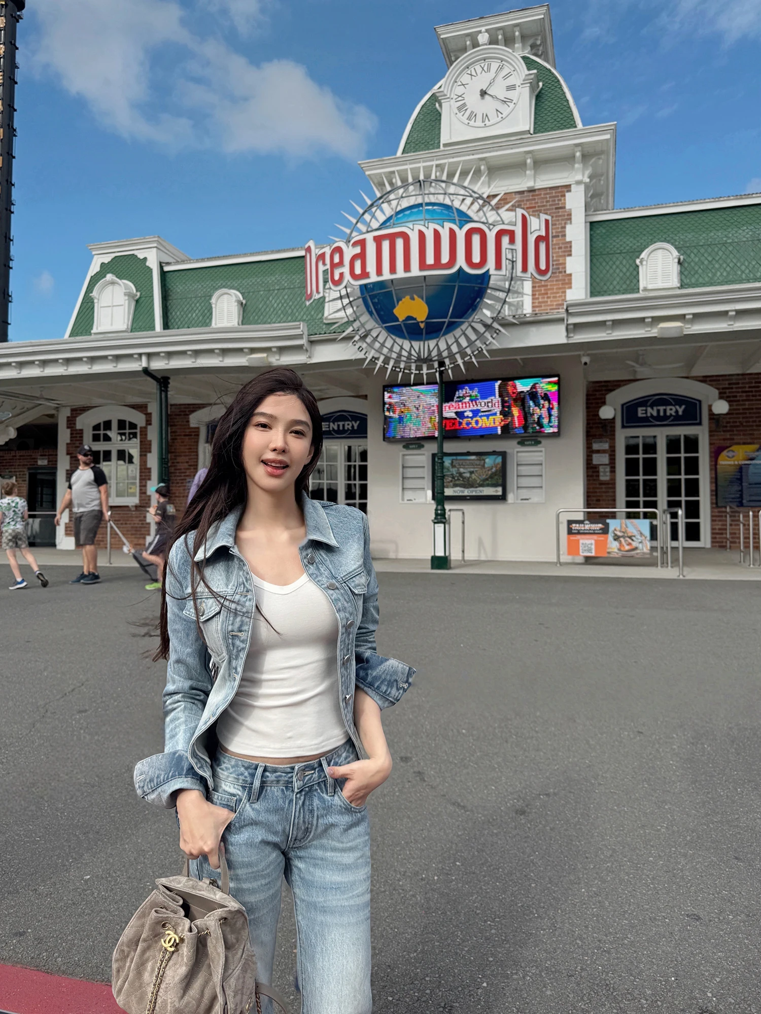 

Schweele Faionable Denim Women's Slim Fit Waed Waist ort Jaet Flared Pants Set Two Piece Set Low Waist Pure Color