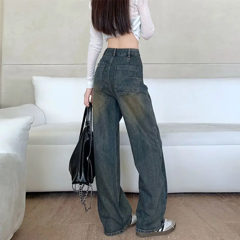 2025 Fashion New Women Autumn Wide Leg Jeans  Loose Denim Pants Korean Female High Waist Urban Straight Long High Street Trouser