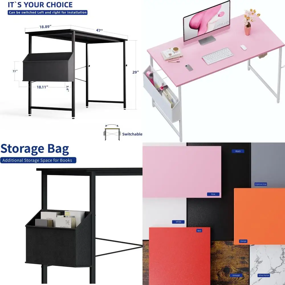 

Компактный стол 47 дюймов с местом для хранения для небольших помещений, домашний офисный стол с крючком для наушников и сумкой для хранения