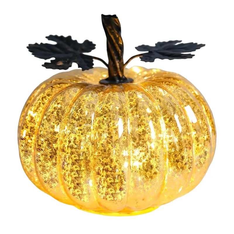 AAAN-Glass Pumpkin Light , Battery Operated Led Pumpkin Lamp, Ideal For Halloween Fall Decoration, Thanksgiving Rustic Decor