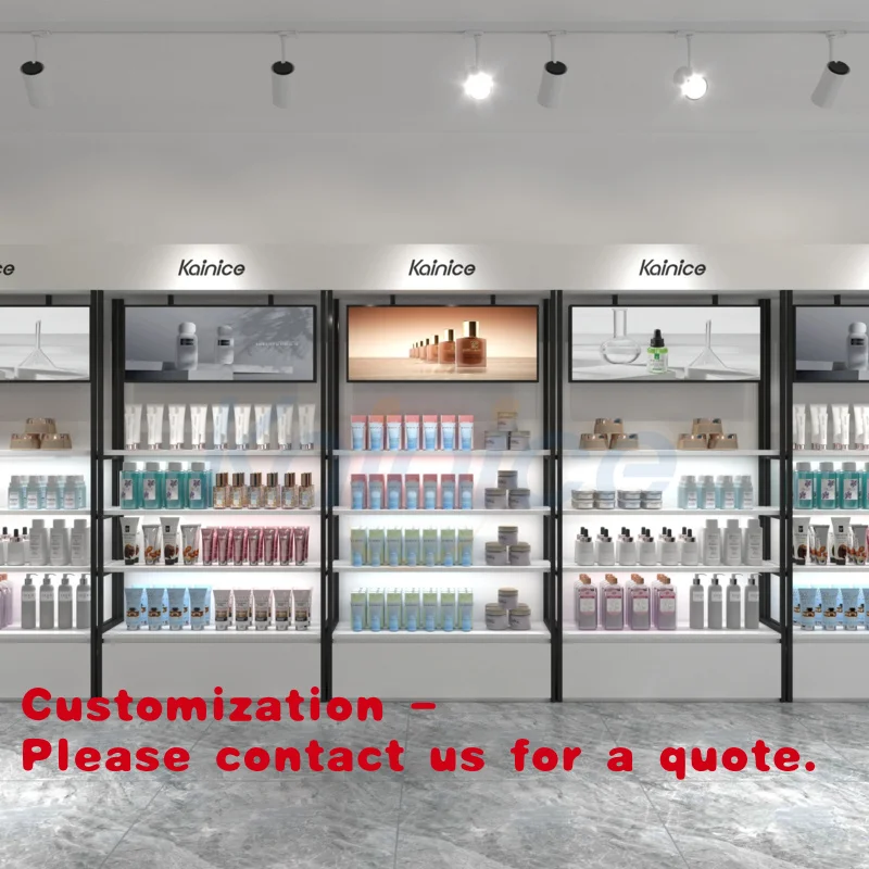 

Customize.Kainice Retail Acrylic Cosmetic Makeup Displays Stand Storage Wood Metal Cosmetic Display Stand with Led Lig