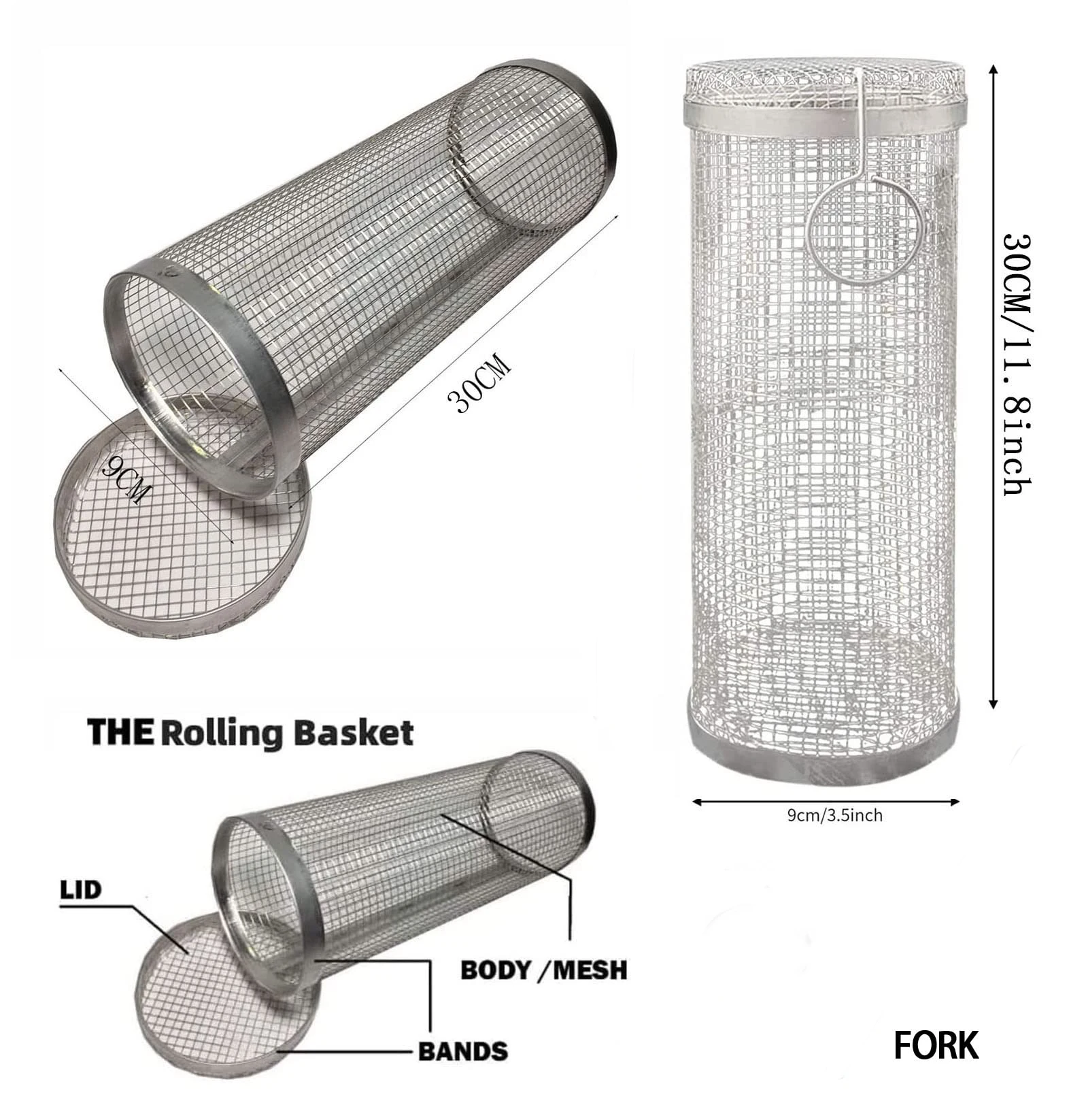 Churrasco inoxidável Rolling Grilling Basket Rack, Cooking Grill, Outdoor Round BBQ Campfire Grid, Viagem em família, Camping, Piquenique