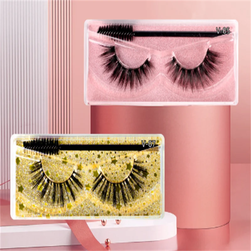 15 Styles série V couleur paillettes carte naturel Faux cils de vison avec brosse-Faux cils réutilisables pour beaux yeux