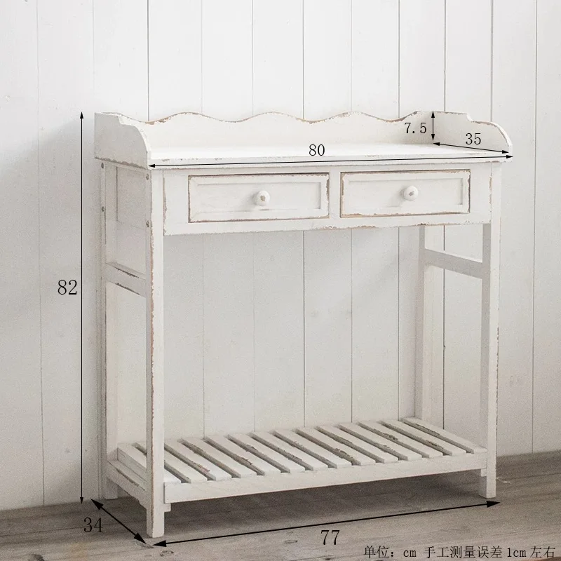 

Vintage Console Table with 2 Drawers, Wood Slatted Shelf, Rustic Brown or White, 31.5W x 32.3H x 13.4D inches