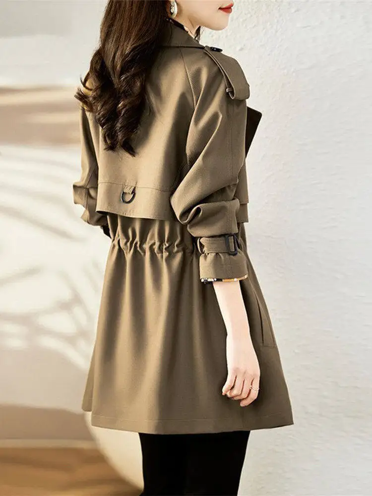 

Весна 2026: Женское модное повседневное пальто средней длины с эффектом утяжки талии, комфортное, в корейском стиле, с длинными рукавами, теплое, из полиэстера