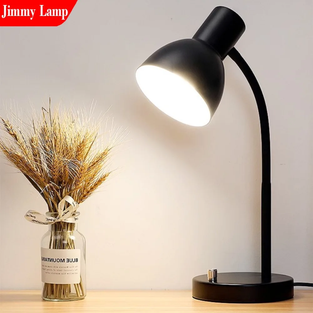 Nordic Ins Style E27 Eye Protection LED Metal Desk Lamp Study Desk Dormitorystudent Children's Desktop Office Reading Desk Lamp