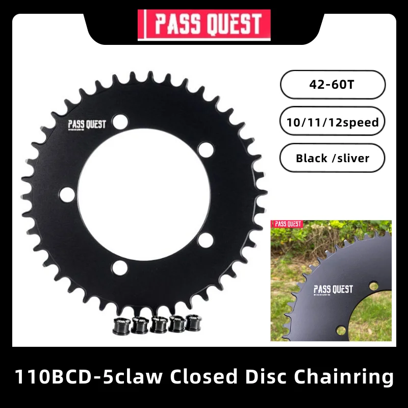 Pass Quest Closed Disc Round Folding Bike Narrow Wide Chainring 110BCD 5-claw 42T-60T Bicycle Chainwheel Crankset Cycling Parts