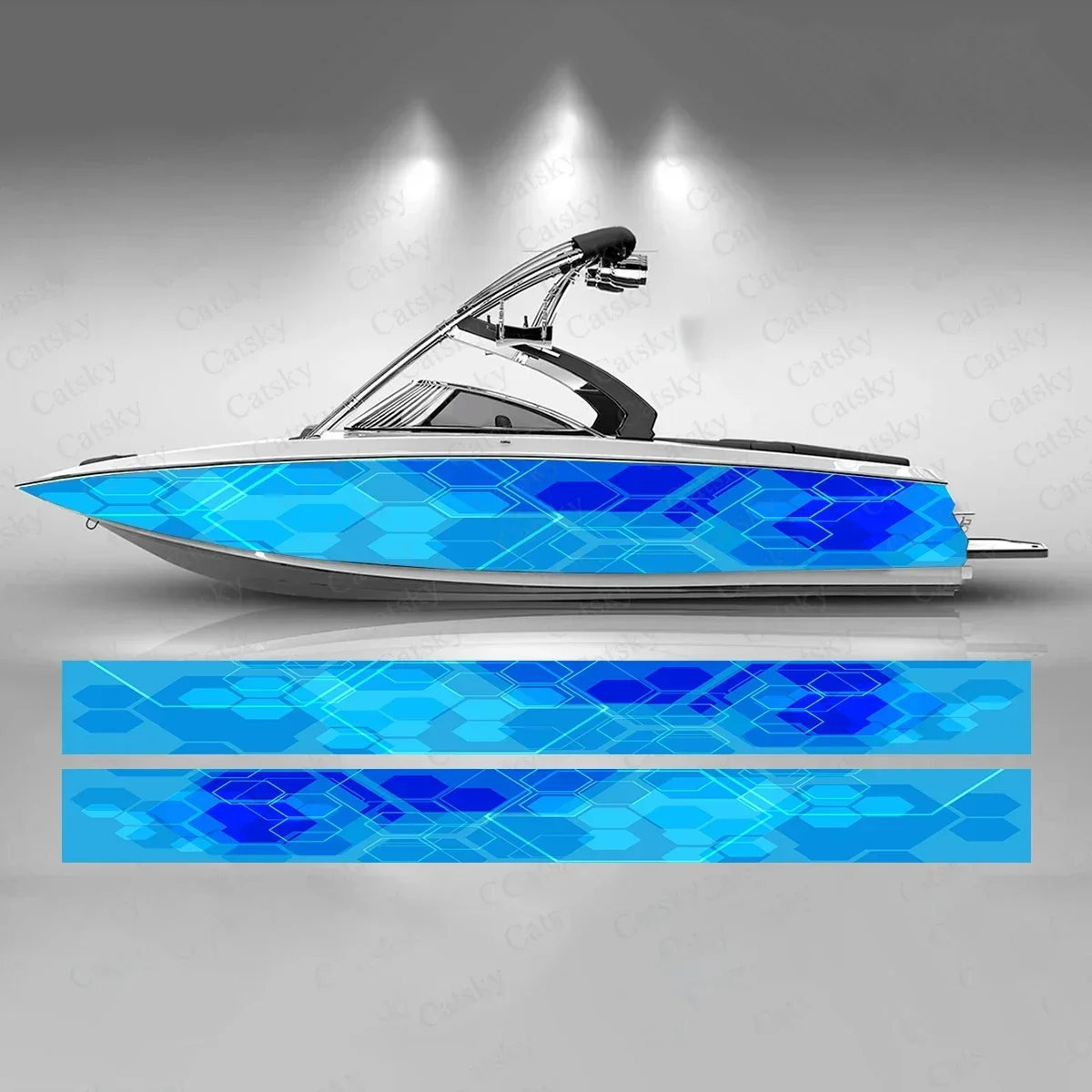 Autocollant de bateau en vinyle, hexagone abstrait, lignes mystérieuses bleu-noir, ponton de bateau, décoration de pêche, ponton de bateaux