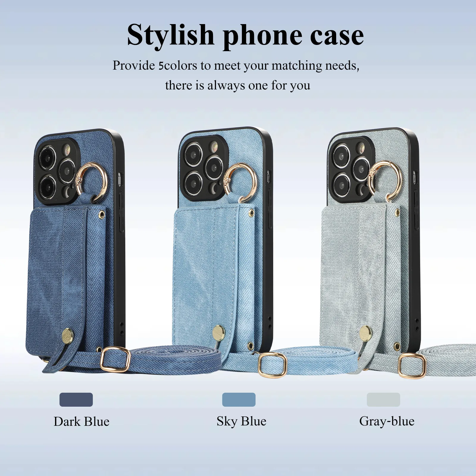 

New Denim Faux Leather Suitable for iPhone 15 Wrist Strap Insert Card 14 Promax Crossbody Strap 12 13 Pro 11 Protection Cove