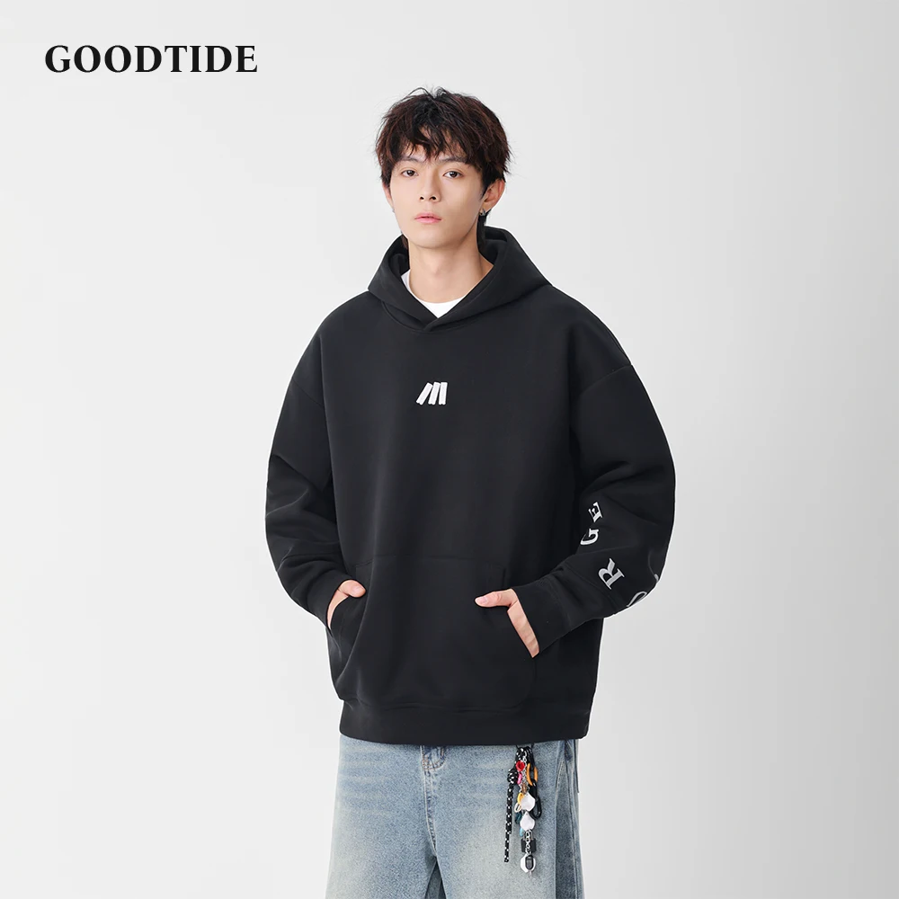 

Fashion Men's Casual Hooded Sweatshirt 2025 Winter New Embroidered Logo Letter Print on Sleeve Comfortable Soft Pullover Top