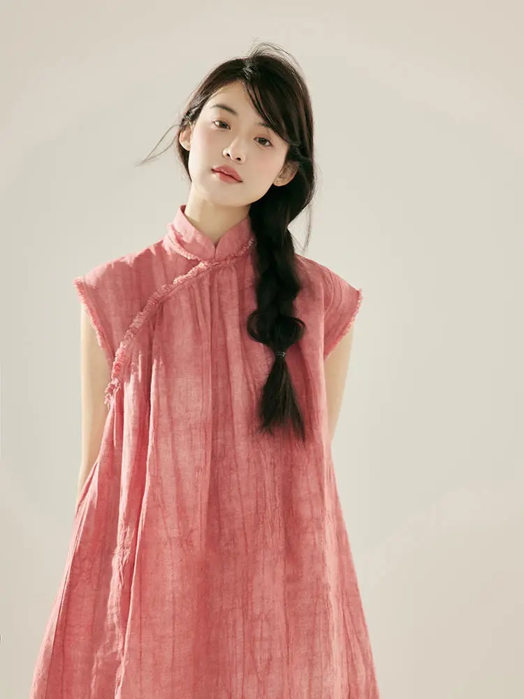

2025 retro new chinese-style cheongsam sleeveless loose two-piece set women's summer loose retro elegant cheongsam qipao dress