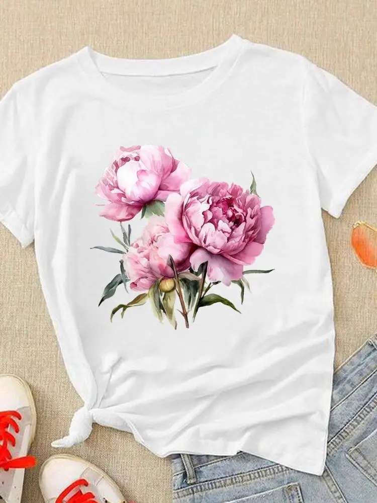 Bloem Zoete Jaren 90 Schattige Mooie Vrouwen Mode T-Shirt Cartoon T-Shirts T-Shirts T-Shirt Casual Bedrukt Grafische T-Top Dameprint Kleding