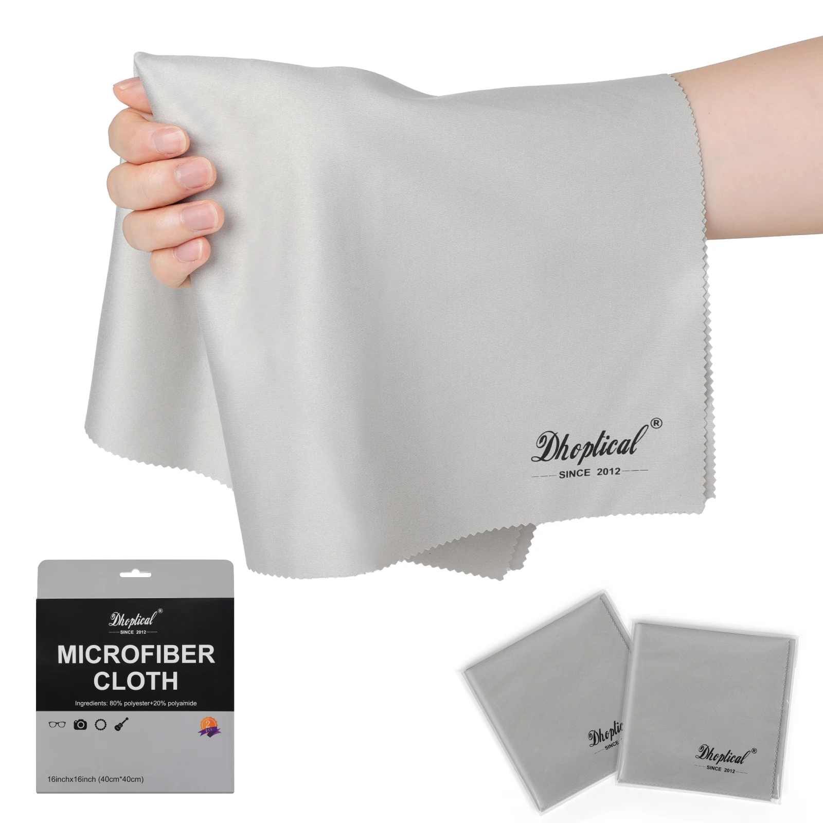 2 Piece 40CM×40CM Extra Large Microfiber Cleaning Cloth for Eyeglasses, Jewelry, Electronics Screens, Washable Black/Gray